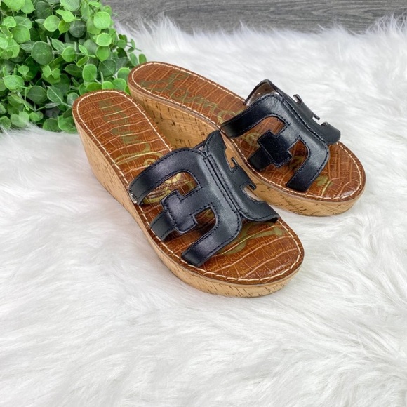 New Sam Edelman Regis Black Platform Wedge Sandals - Picture 6 of 9